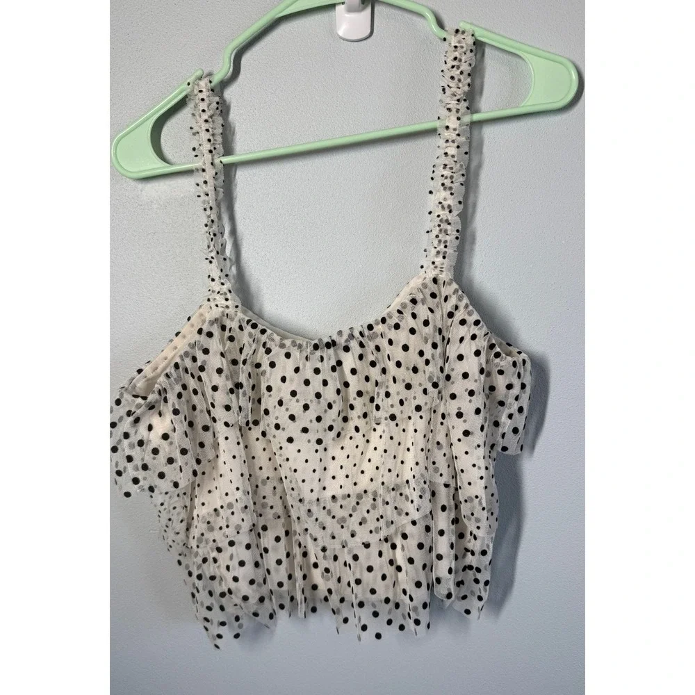 American‎ Eagle Womens Polka Dot Tiered Mesh Crop Top Ruffle Strap Size Large
